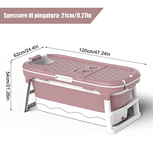 Bañera Plegable Adulto 120cm | Bañera de Masaje Plegable Grande con Cesta de Jabón, Funda, Reposacabezas y Rodillos de Masaje | Ideal para Pequeños Baños Plato Ducha