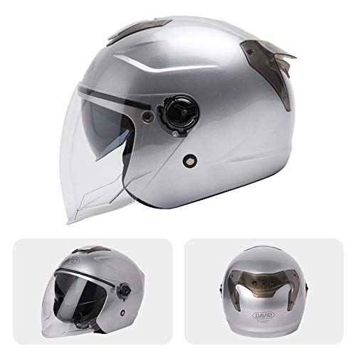 BOSEMAN Casco de Motocicleta con Visera, Adecuado para ciclomotores, Scooters, cruceros, Pase la Prueba de colisión para Cumplir con la Seguridad Vial（Plata）