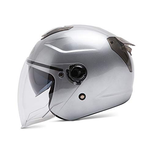 BOSEMAN Casco de Motocicleta con Visera, Adecuado para ciclomotores, Scooters, cruceros, Pase la Prueba de colisión para Cumplir con la Seguridad Vial（Plata）