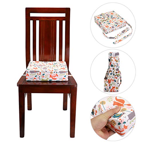 BSTKEY Asiento elevador ajustable y lavable con correas para silla de comedor, cojines para almacenamiento de viaje (animales y bosque), color blanco