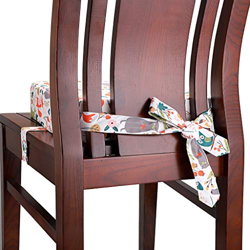 BSTKEY Asiento elevador ajustable y lavable con correas para silla de comedor, cojines para almacenamiento de viaje (animales y bosque), color blanco