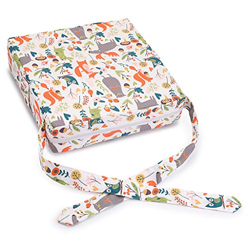 BSTKEY Asiento elevador ajustable y lavable con correas para silla de comedor, cojines para almacenamiento de viaje (animales y bosque), color blanco