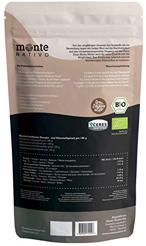 Cáscara de Psyllium Orgánico de MonteNativo – 500 g | 99% Pureza | Cáscara de Psyllium de la India. Probada y Envasada en Alemania