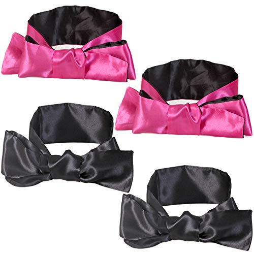 CKANDAY Pack de 4 mascarillas de satén suaves para dormir con los ojos de seda, cómodas y suaves, 150 cm, negro/rojo