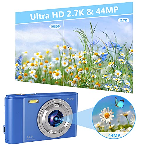Compactas Cámaras Digitales, 2.7K UHD Camara Compacta, Vlogging 44MP Camara de Video, Camara de Fotos con Pantalla de 2,8" y Zoom 16x y 2 baterías, Camara Digital para niños/Adultos/Mayores