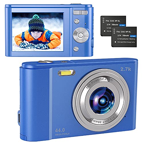 Compactas Cámaras Digitales, 2.7K UHD Camara Compacta, Vlogging 44MP Camara de Video, Camara de Fotos con Pantalla de 2,8" y Zoom 16x y 2 baterías, Camara Digital para niños/Adultos/Mayores