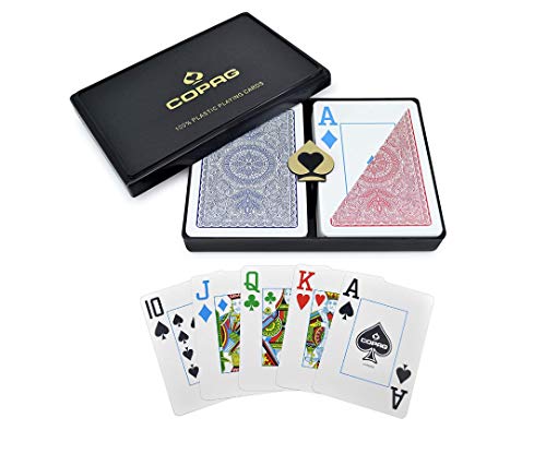 Copag 4-Color diseño 100% plástico jugando cartas, tamaño de póker Jumbo índice rojo/azul doble cubierta Set