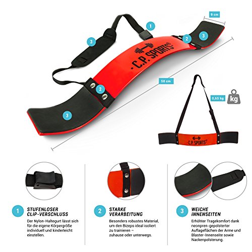 C.P. Sports Entrenador de bíceps, Ideal para Culturismo, Deportes de Fuerza y Levantamiento de Peso, G28-red