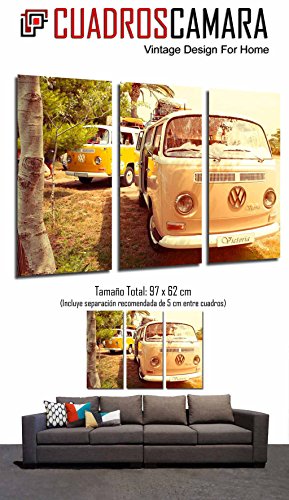 Cuadros Camara Poster Fotográfico Furgoneta volkswagen vintage hippie Tamaño total: 97 x 62 cm XXL, Multicolor