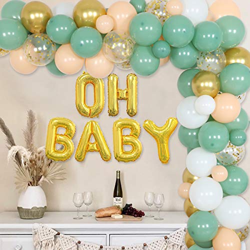 Decoraciones de fiesta verde salvia - Decoraciones de baby shower retro verde oliva DIY Kit de guirnaldas de globos Oh Baby Balloon para niña niño Género neutral Party Supplies Set