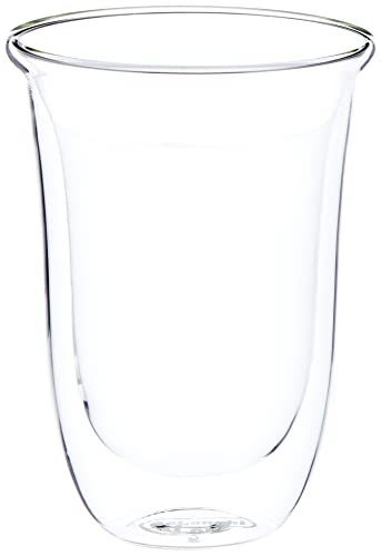 De'Longhi Juego de 2 vasos premium para café latte macchiato, apto para lavavajillas, pared doble vidrio templado, transparente, 220 ml