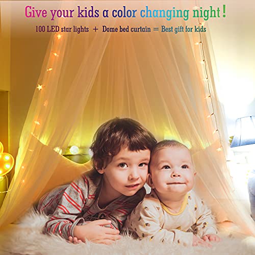 Dosel de cama con luces LED en forma de estrella, mosquitera, 100 luces que cambian de color, para niñas y mujeres, color rosa cortina colgante para cama individual o king size, hamacas y cunas