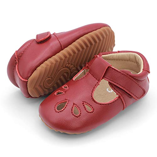 Dotty Fish Lujosos Zapatos de Cuero para bebés, para Fiestas, Bodas y Otras Ocasiones Especiales. Pepitos en Rojo. 22.5 EU