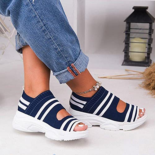 DZQQ Sandalias de Mujer Zapatos de Mujer Tejido elástico Slip On Peep Toe Cuñas Calzado Sandalias de Plataforma de Verano Zapatillas de Deporte Casuales para Mujer