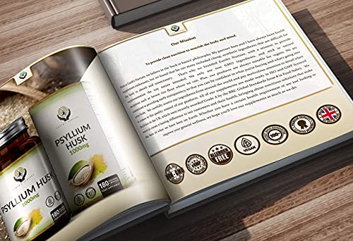 EN Cascara de Psyllium 1000mg | 180 Capsulas Veganas de Cáscaras de Psyllium | Fibra de Plantago Ovata | Psilium Husk Capsulas del Polvo | Sin Gluten, OGM, Alergenos o Lácteos