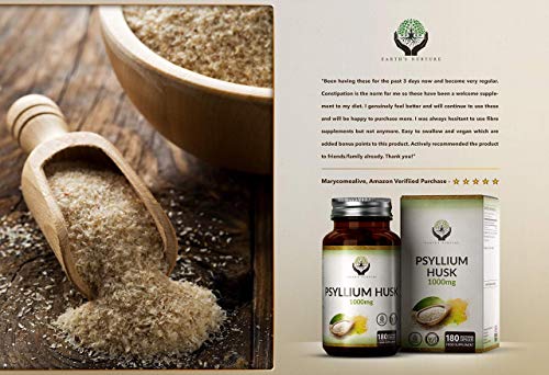 EN Cascara de Psyllium 1000mg | 180 Capsulas Veganas de Cáscaras de Psyllium | Fibra de Plantago Ovata | Psilium Husk Capsulas del Polvo | Sin Gluten, OGM, Alergenos o Lácteos