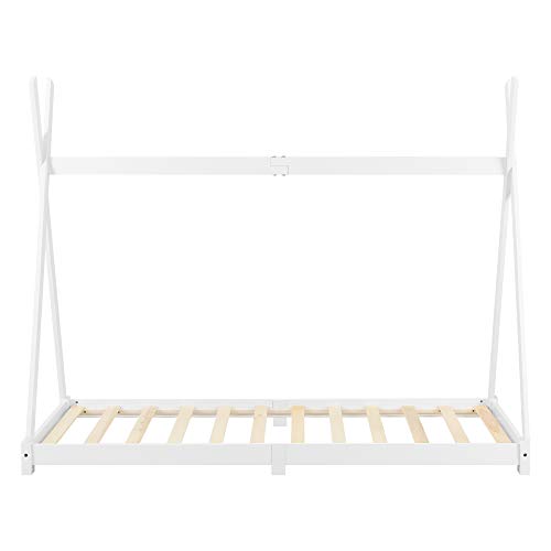 [en.casa] Cama para niños de Madera Pino Höri 90 x 200cm Cama Infantil Estructura Tipi con Somier Blanco Lacado Mate