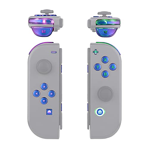 eXtremeRate DFS LED Botones Kit para Nintendo Switch Teclas de 7 Colores 9 Modos Control NS Joycon ABXY Gatillos Dirección Botones Luminosos para Joy-con Switch-No Incluye Joycon(De Azul a Violeta)