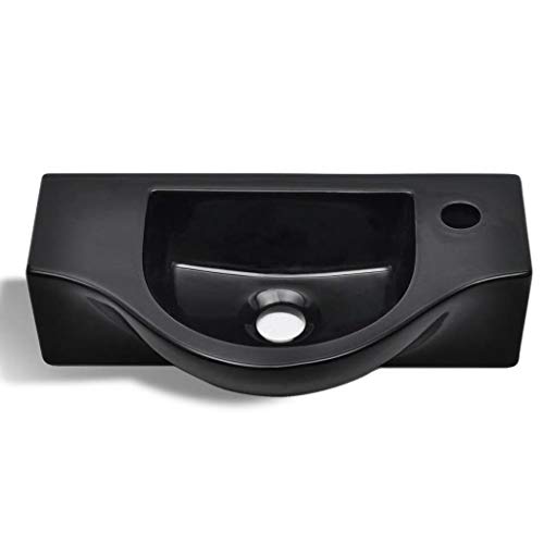 Festnight- Lavabo De Cerámica con Agujero para Grifo Negro 450 x 250 x 120 mm