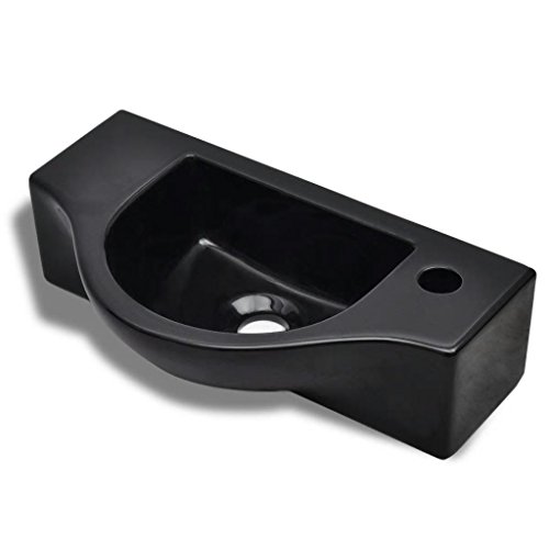 Festnight- Lavabo De Cerámica con Agujero para Grifo Negro 450 x 250 x 120 mm