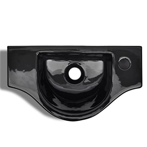 Festnight- Lavabo De Cerámica con Agujero para Grifo Negro 450 x 250 x 120 mm