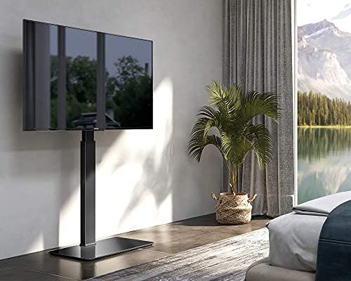 FITUEYES Soporte de Suelo para TV de 27 a 55 Pulgadas hasta 40kg Giratorio 60 Grados Altura Ajustable Soporte de Televisión LED LCD Plasma Curva Plana con Base de Vidrio Templado Máx. VESA 400x400 mm