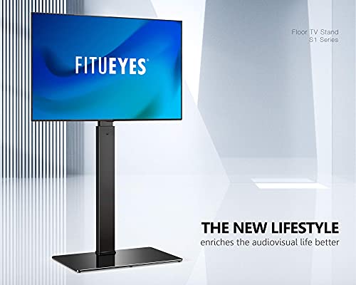 FITUEYES Soporte de Suelo para TV de 27 a 55 Pulgadas hasta 40kg Giratorio 60 Grados Altura Ajustable Soporte de Televisión LED LCD Plasma Curva Plana con Base de Vidrio Templado Máx. VESA 400x400 mm