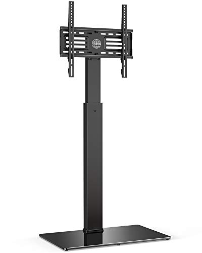 FITUEYES Soporte de Suelo para TV de 27 a 55 Pulgadas hasta 40kg Giratorio 60 Grados Altura Ajustable Soporte de Televisión LED LCD Plasma Curva Plana con Base de Vidrio Templado Máx. VESA 400x400 mm