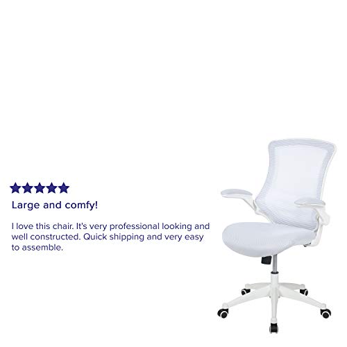 Flash Furniture Silla de escritorio ergonómica, giratoria, respaldo medio, de malla, armazón blanco y reposabrazos abatibles, color Blanco