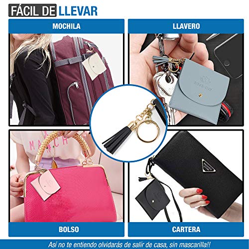 Funda de Piel ecologica Deluxe, Estuche Guarda Mascarilla antibacteriana Caja con Gancho Llavero y Cierre con Clip Bolsa Guardar mascarillas, portamascarillas con Tarjetero (13.5x13.5CM)