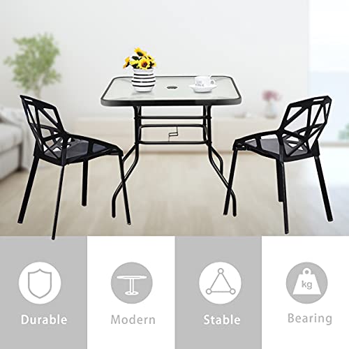 GIANTEX Mesa de Cristal de Exterior, Mesa de Exterior con Agujeros para Sombrillas, Pueden Utilizar para Terraza, Jardín, Balcón, Sala de Estar (80 x 80 x 71 cm)