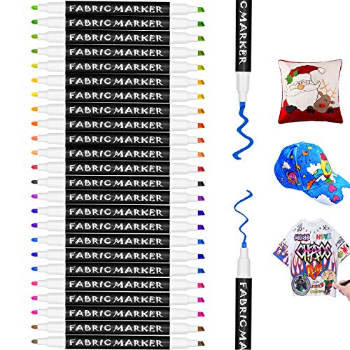 Gifort Rotuladores para Tela Permanentes, 24 Colores Marcadores Textiles Sin Sangrado y No Tóxico para Niños Adultos Regalos Artesanales, Camisetas, Jeans, Zapatos, Bolsos