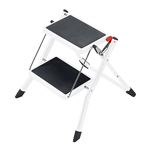 Hailo Mini Taburete de Acero con 2 peldaños y botón de Bloqueo/desbloqueo de Seguridad para su Transporte, Negro, Color Blanco