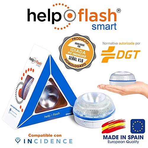 HELP FLASH SMART PK2750 2X luz Emergencia AUTÓNOMA, señal v16 preseñalización Peligro+Linterna, homologada, DGT, Base imantada, activación AUTOMÁTICA, Hecho en España, Amarillo auto