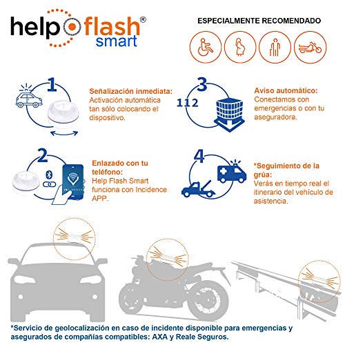 HELP FLASH SMART PK2750 2X luz Emergencia AUTÓNOMA, señal v16 preseñalización Peligro+Linterna, homologada, DGT, Base imantada, activación AUTOMÁTICA, Hecho en España, Amarillo auto