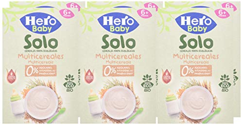 Hero Solo Papilla de Multicereales Ecológica - Para Bebés a Partir de los 6 Meses - Pack de 6 x 300 g