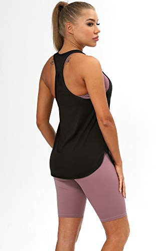 icyzone Camiseta sin Mangas de Fitness para Mujer Racerback Chaleco Deportivo (S, Negro)