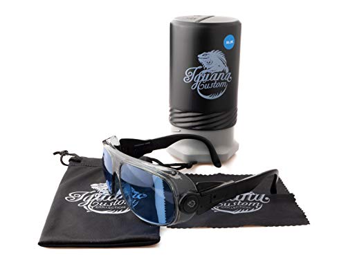 IGUANA CUSTOM CLOTHES Gafas fotocromáticas estilo vintage de protección para moto, bici, montaña, seguridad, lentes policarbonato irrompibles, tratamiento anti-vaho, se oscurecen con el sol (Azul)