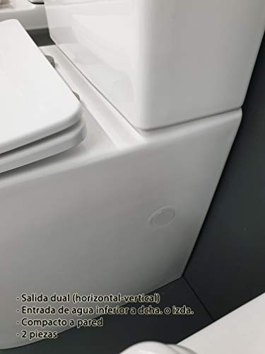 Inodoro CUBITTO Compacto de Dos Piezas Diseño Exclusivo Elegante y Moderno de Línea Cúbica. De Cerámica Blanca. Mecanismo Economizador 3/6. Salida Dual. Tapa Y Asiento en ABS. Sistema Rimless.