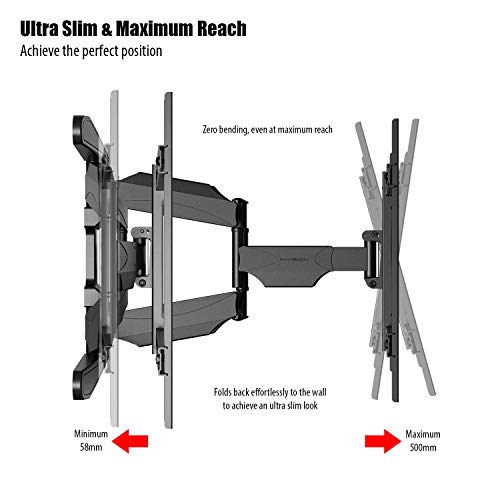 Invision Soporte de Pared para TV Ultra Fuerte – para Pantallas Curvo Plasma LCD LED 94-178cm (37-70 Pulgadas) Doble Brazo Giratorio Inclinable, con Cable HDMI 1080p y Nivel de Burbuja (HDTV-DXL)