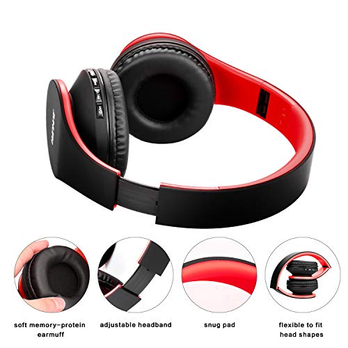 JIUHUFH Auriculares Bluetooth con Micrófono Incorporado/ Reproductor de MP3 / Radio FM / Manos Libres para Teléfonos Celulares (Rojo)