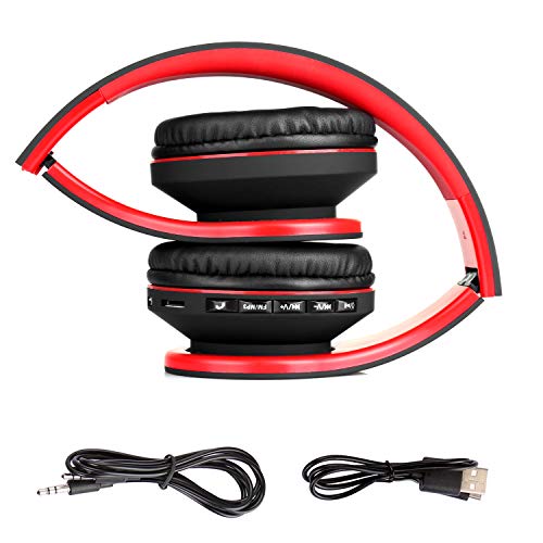 JIUHUFH Auriculares Bluetooth con Micrófono Incorporado/ Reproductor de MP3 / Radio FM / Manos Libres para Teléfonos Celulares (Rojo)