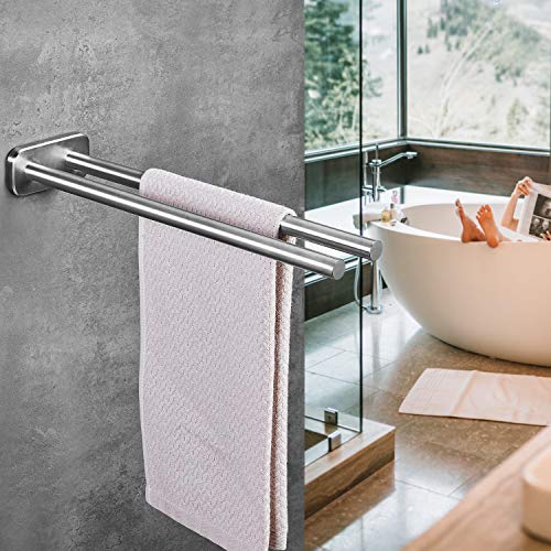 JS Toallero Barra de Pared con 2 Brazos Dobles Acabado Pulido Toalla Soporte Toalleros de aro para Baño 40CM de Acero Inoxidable Cepillado para Baño