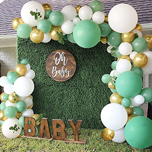 Juego de 162 globos verdes de salvia con globos de látex de oro blanco para niñas y niños, fiesta de cumpleaños, boda, decoración de fiesta de safari en la selva
