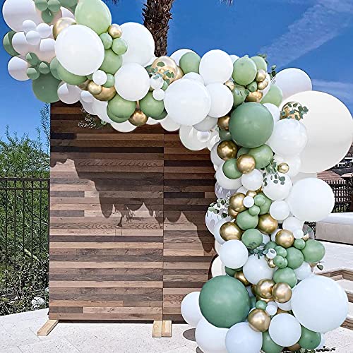 Juego de 162 globos verdes de salvia con globos de látex de oro blanco para niñas y niños, fiesta de cumpleaños, boda, decoración de fiesta de safari en la selva