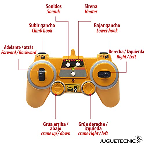 Juguetecnic Camión Teledirigido Grua Mercedes Benz Arocs 1:20 2.4Ghz | Luces y Sonidos Realistas, Coche RC Radiocontrol con Batería | Juguetes Construcción Radio Control para Niños, Amarillo