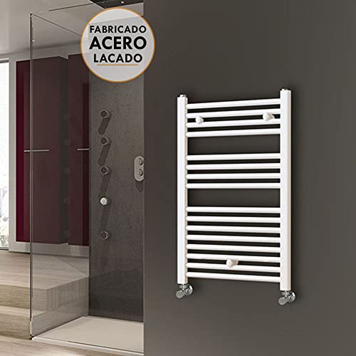 Kibath L305474 Toallero Secatoallas radiador para integrar en Circuito de Agua Caliente, Tubos de Acero con Acabado Lacado en Blanco 800x500. Válido para Red de calefacción estandar