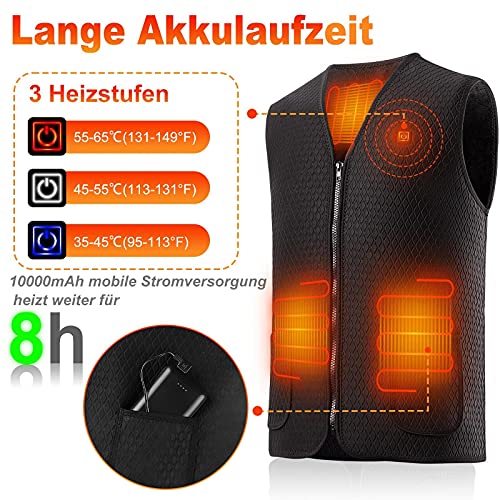 M8C Chaleco calefactor para hombre y mujer, con USB y batería externa de 10.000 mAh, perfecto para el transporte diario de péndulo, motocicleta, caza, exterior, camping, esquí, Negro con Power Bank, L