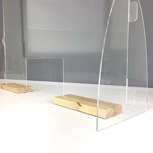 Mampara mostrador. Pantalla de protección transparente. Separador para Farmacias, restaurantes, recepciones, hoteles, tiendas y comercios. Ancho 71 cm y Alto 75 cm. (Peanas color pino)