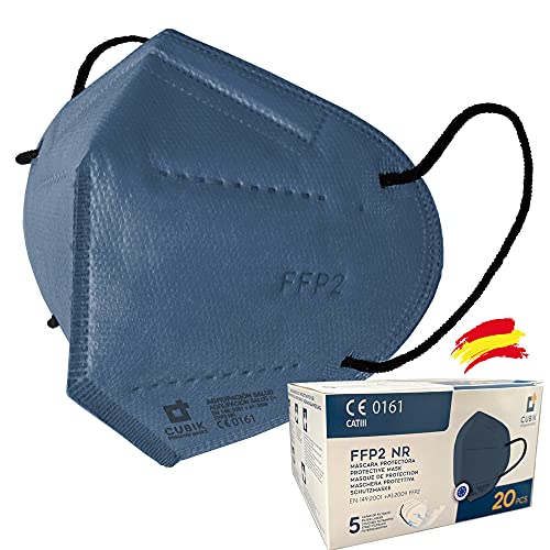 Mascarilla FFP2 Azul Homologada, 20 unidades, Fabricación 100% Española, Alta eficiencia 5 capas, talla única, CE 0161, EN 149: 2001+A1:2009